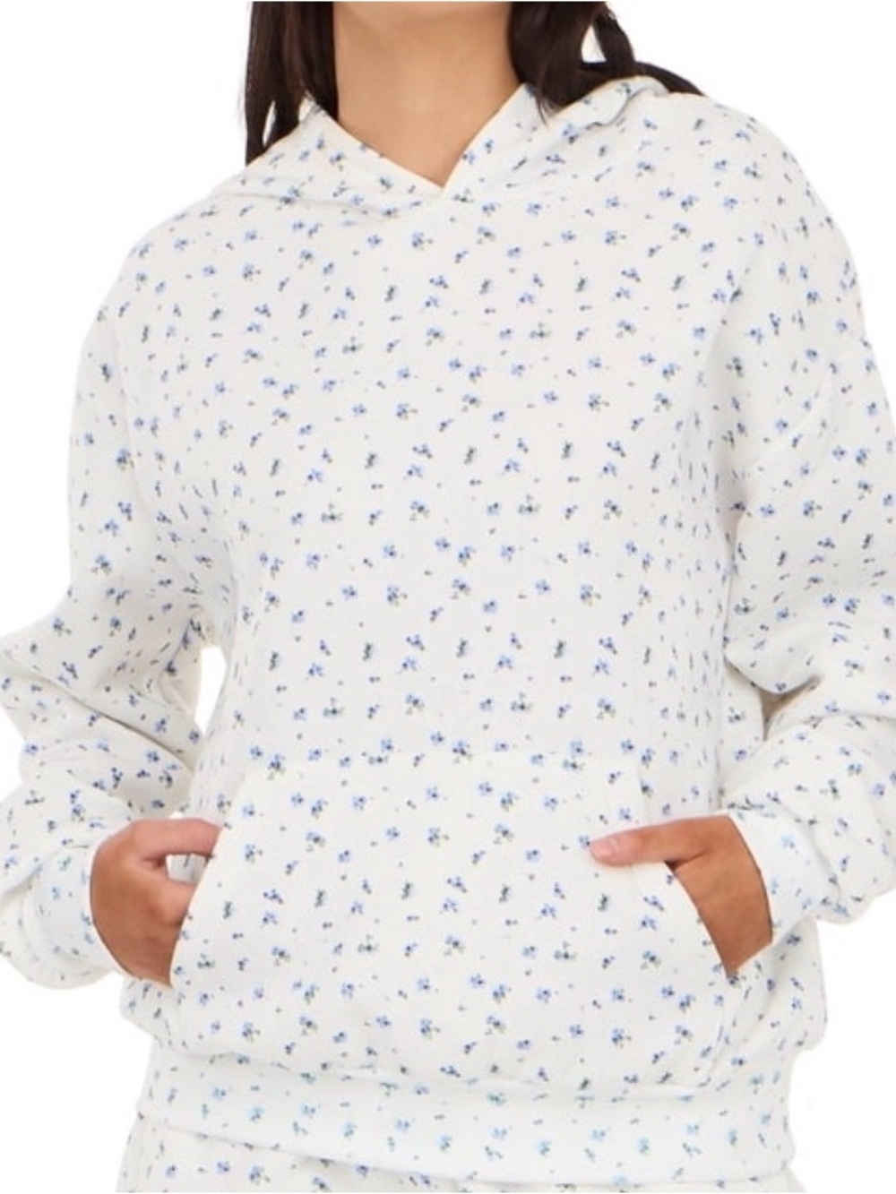 Forever 21 White Hoodie with Blue Floral Print